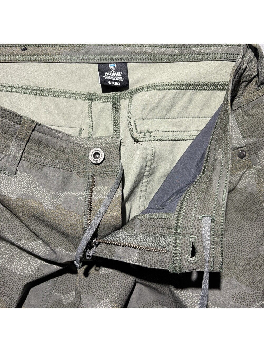 Kuhl Freeflex Roll-Up Pants Womens 6 Green Camo Cargo Outdoors - Massively RARE - Picture 11 of 15